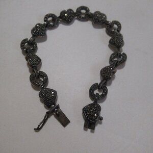 Sterling Silver Marcasite Heart and Open Circle Bracelet